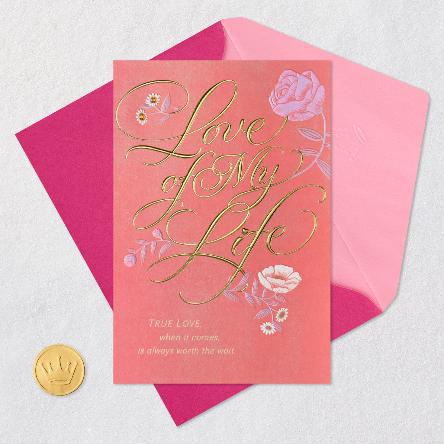 Elegant Flowers and Script Romantic Birthday Card Card Front with Envelope and Gold Seal image number 6