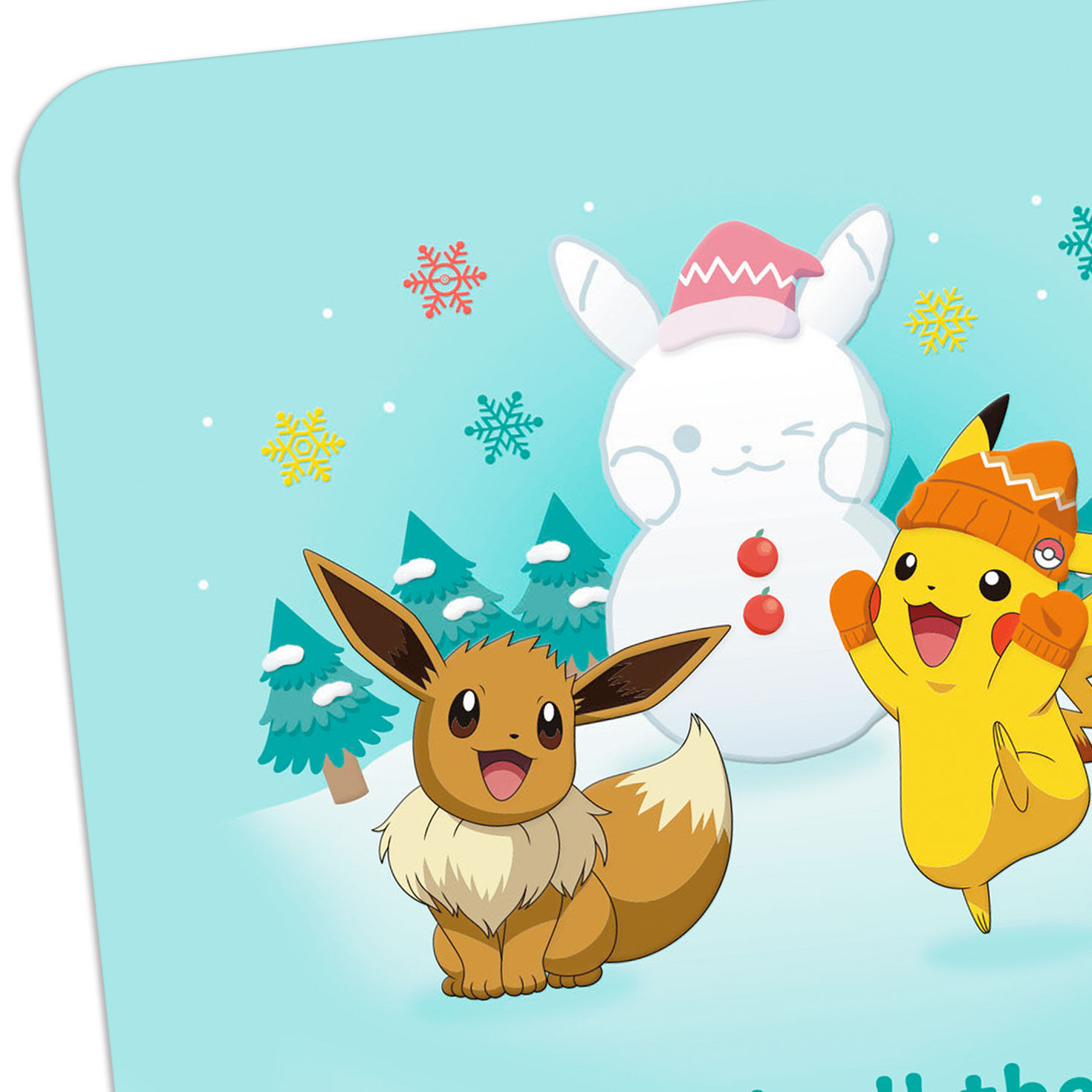 Eevee and Pikachu Snowman Christmas Card Open card with envelope image number 4