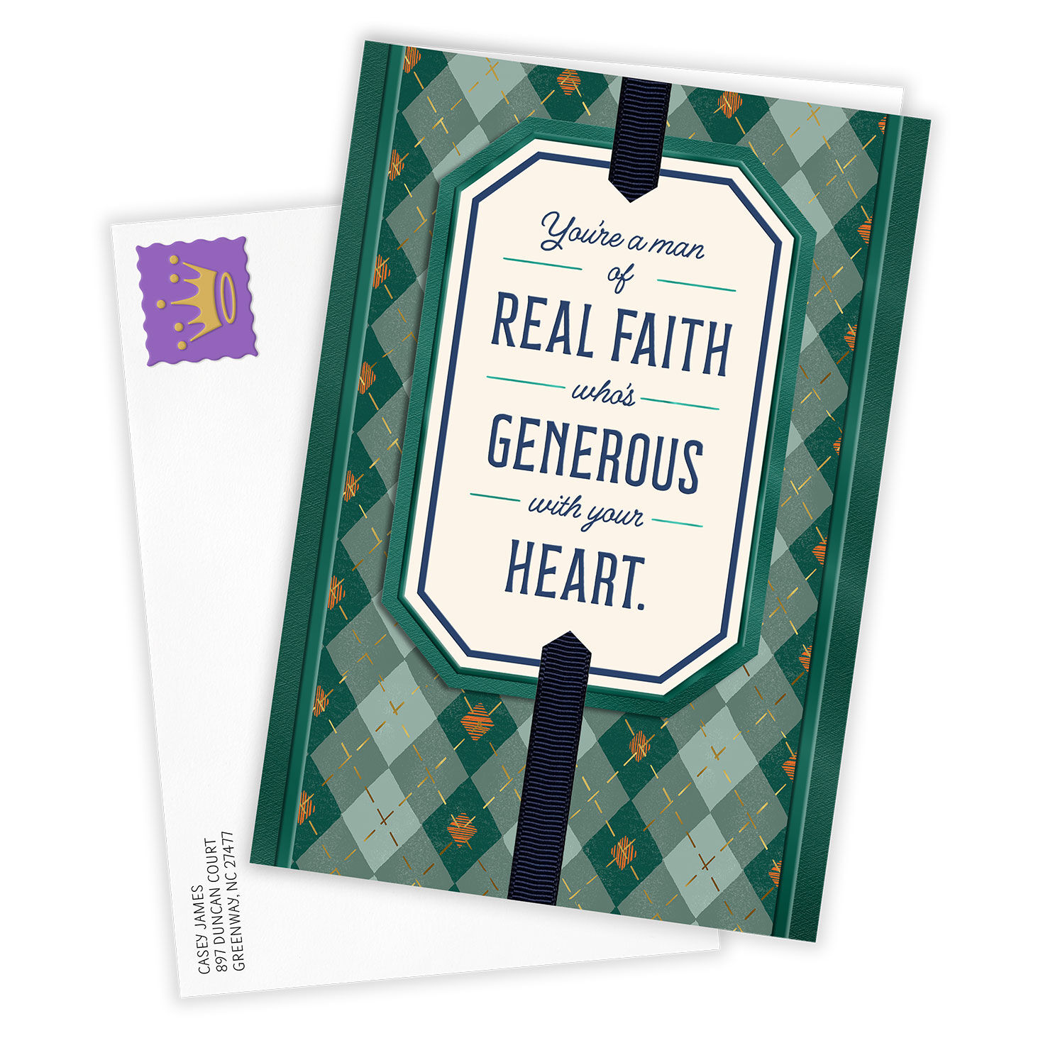 Green Plaid Personalized Father's Day Card Card Front with Envelope image number 2