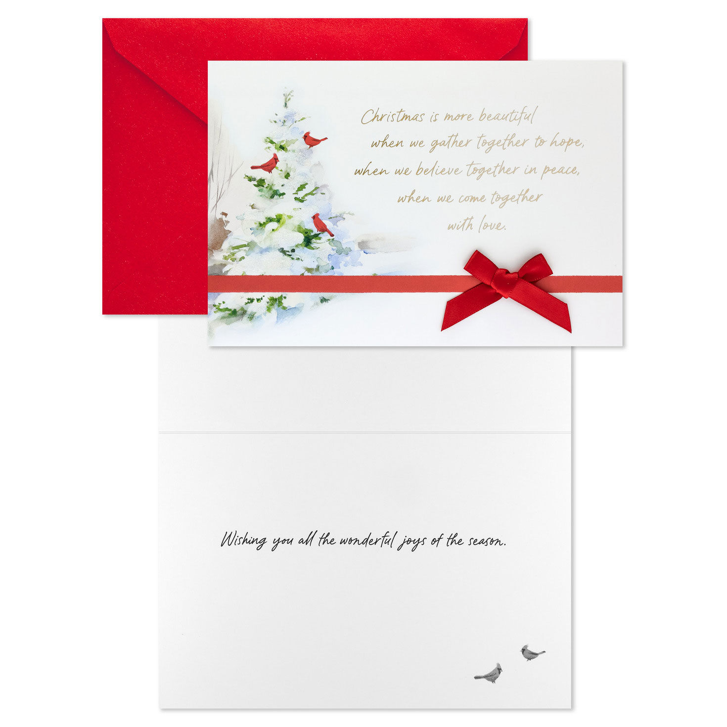 Cardinals in Snow Boxed Christmas Cards Card Front with Sentiment image number 3
