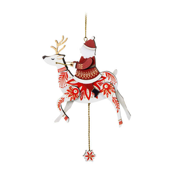 Pull-String Reindeer With Santa Wood Ornament, , large image number 6