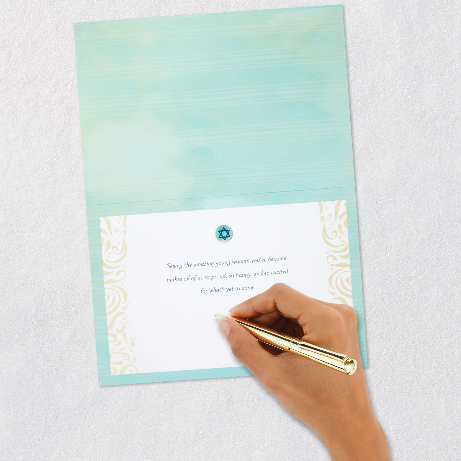 Ornate Blue Lettering Bat Mitzvah Card for Her signing card image number 6