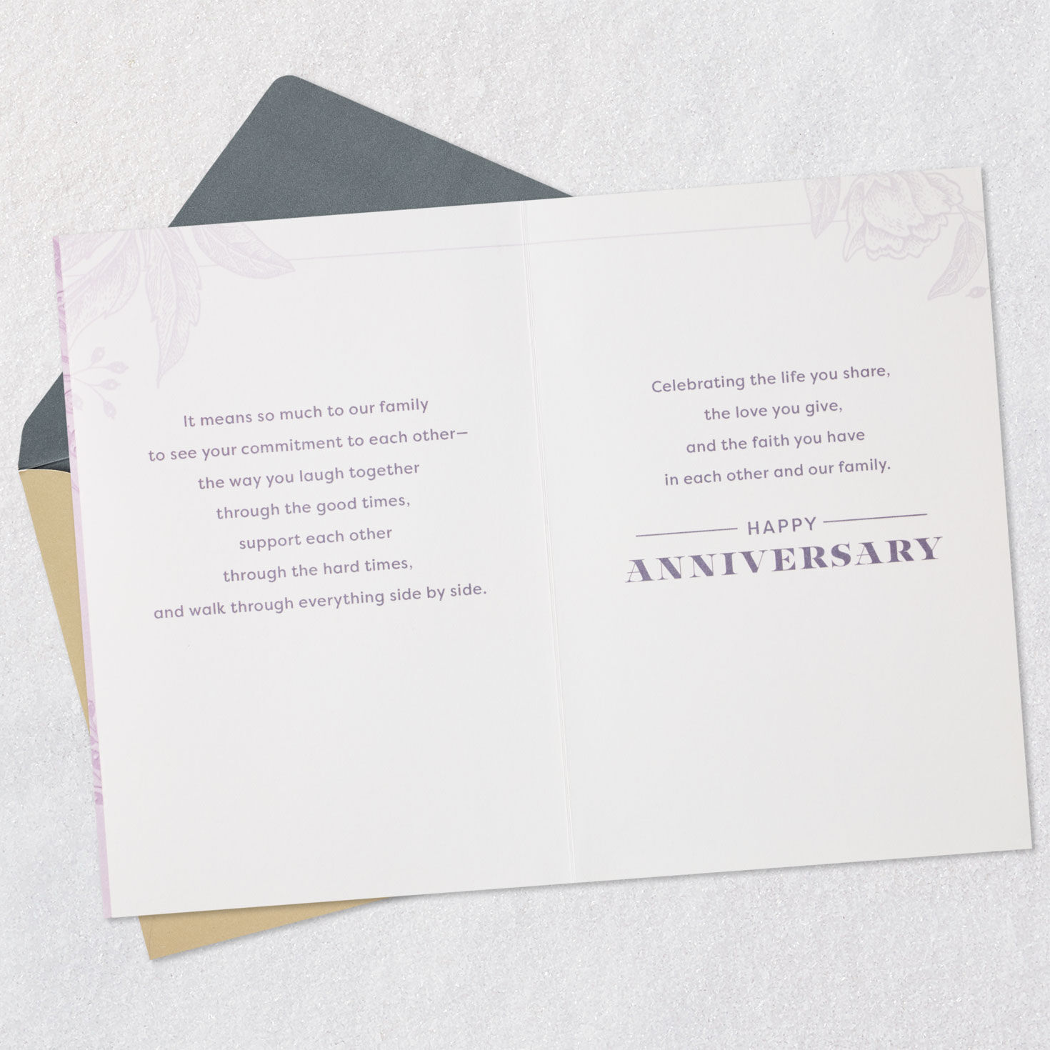 Purple Botanical Anniversary Card for Couple Open card with envelope image number 4