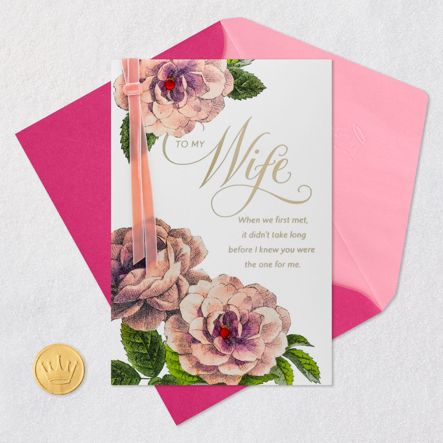 Roses and Leaves Birthday Card for Wife Card Front with Envelope and Gold Seal image number 6