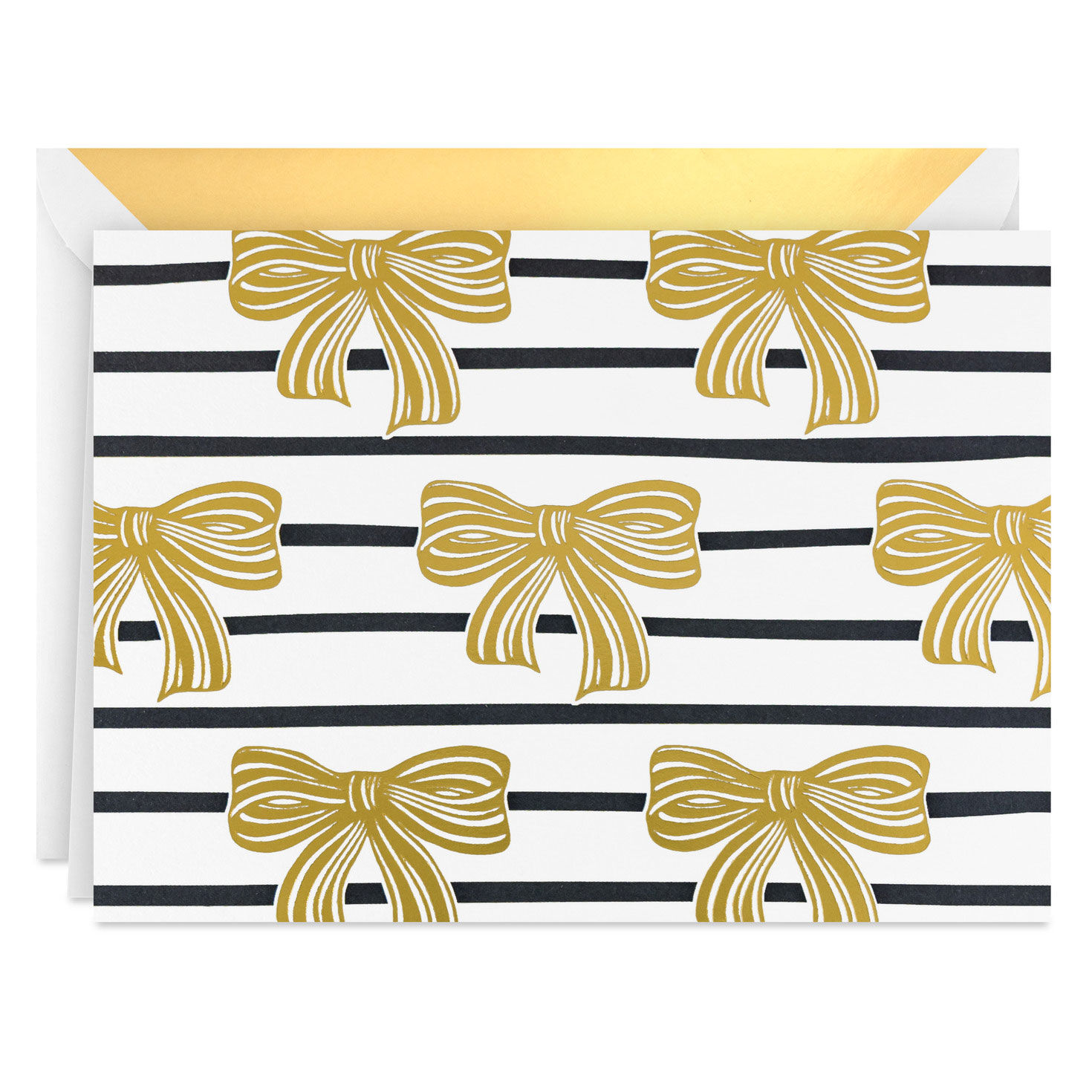 Gold Bows and Black Stripes Blank Note Cards Pack card front image number 2