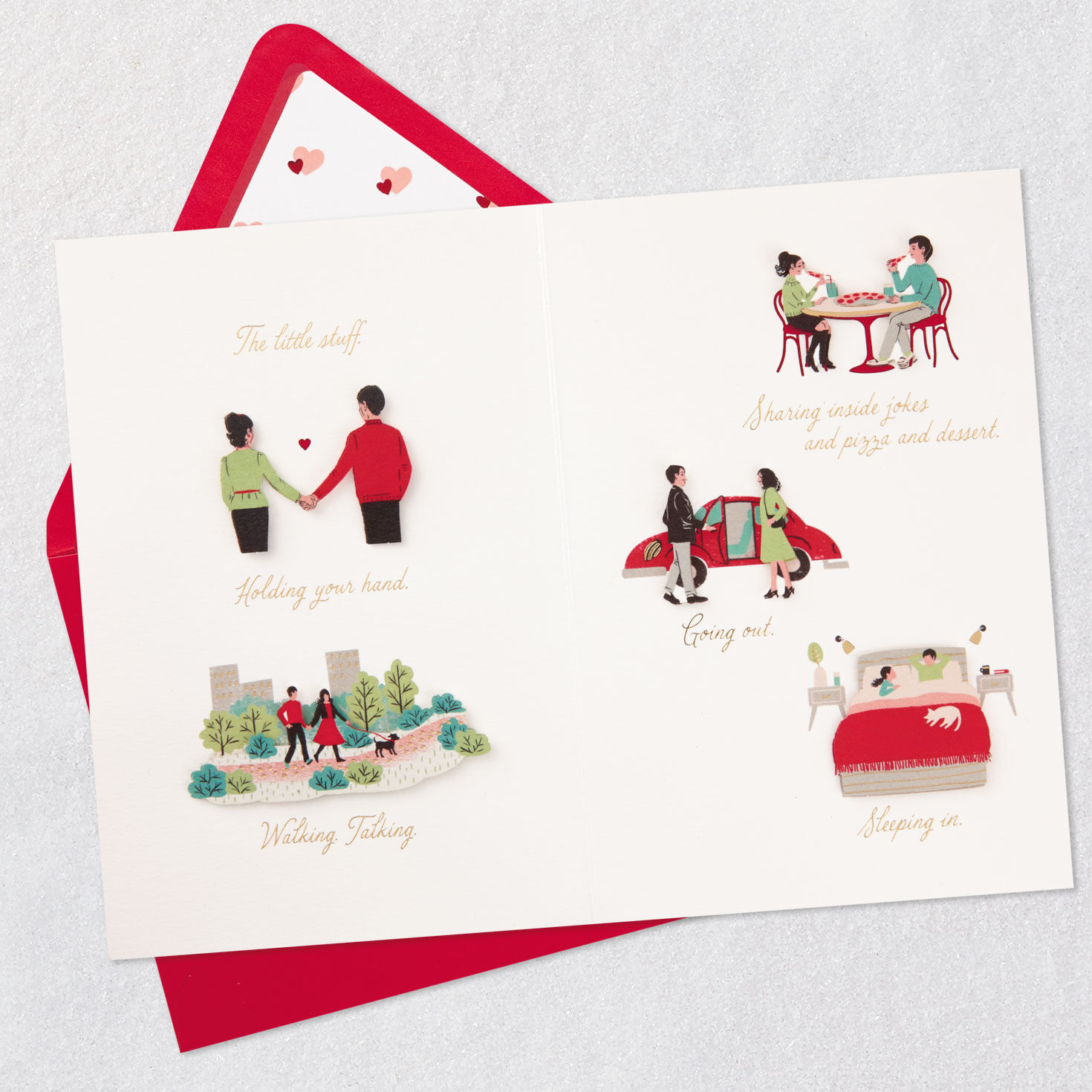 Cute Couple Life Vignettes Anniversary Card Open card with envelope image number 3