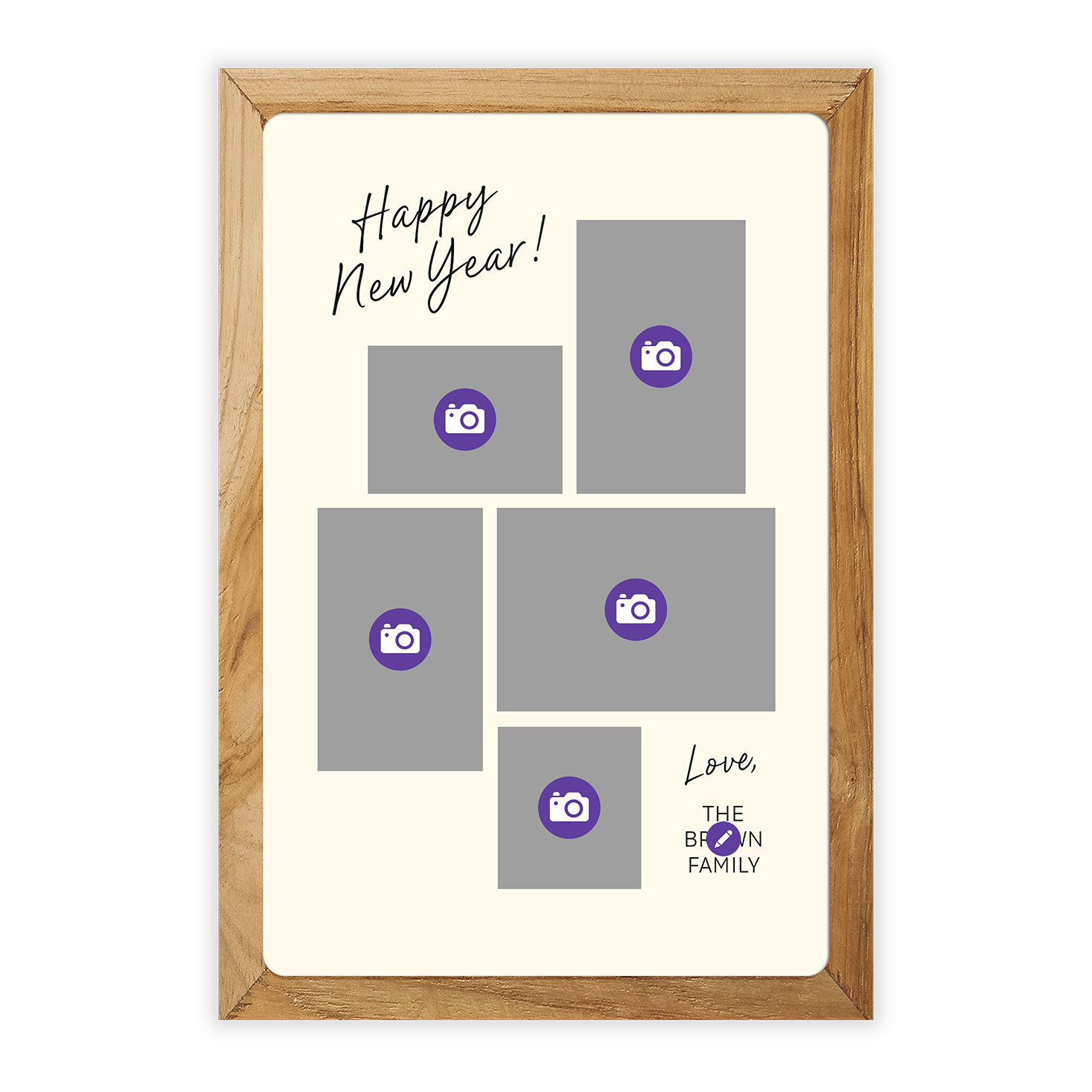 Wood Frame Collage Personalized New Year Photo Card Card Front indicating personalization image number 5