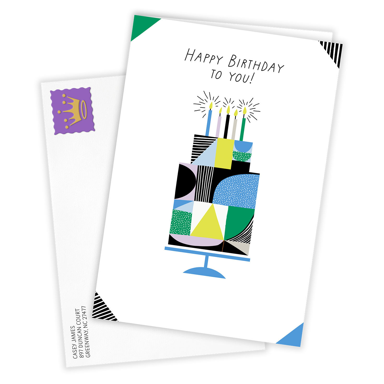 Geometric Shapes Cake Personalized Birthday Card Card Front with Envelope image number 2