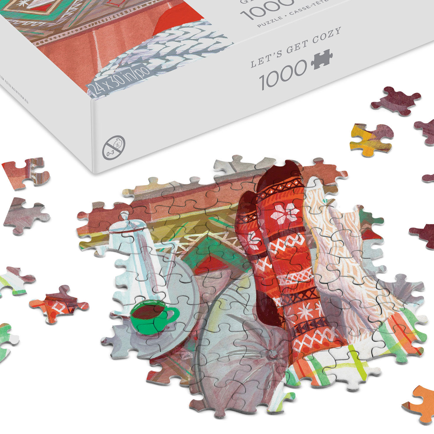 Feet With Cozy Socks by Fire Jigsaw Puzzle upclose view image number 3