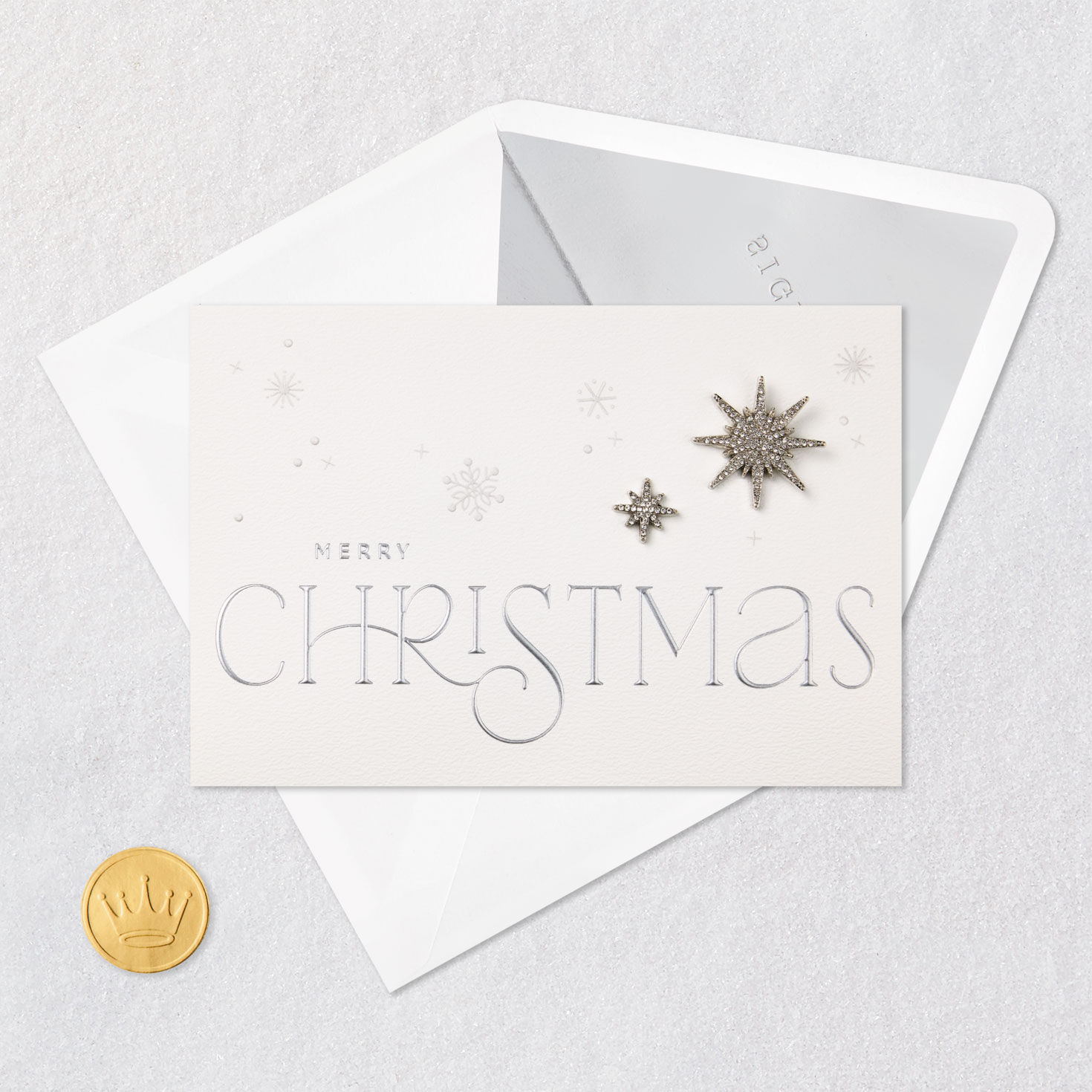 Silver Stars Hair Pins Elegant Christmas Card Card Front with Envelope and Gold Seal image number 6