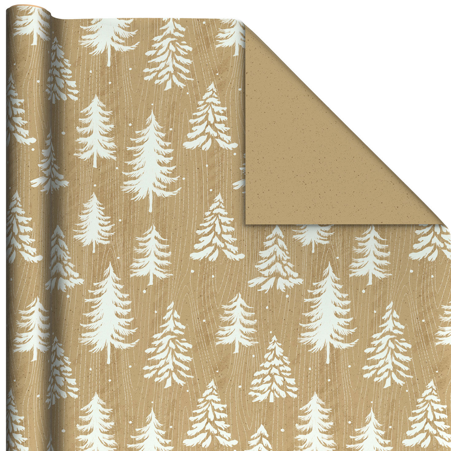 White Trees on Woodgrain Kraft Reversible Gift Wrap Front image number 1