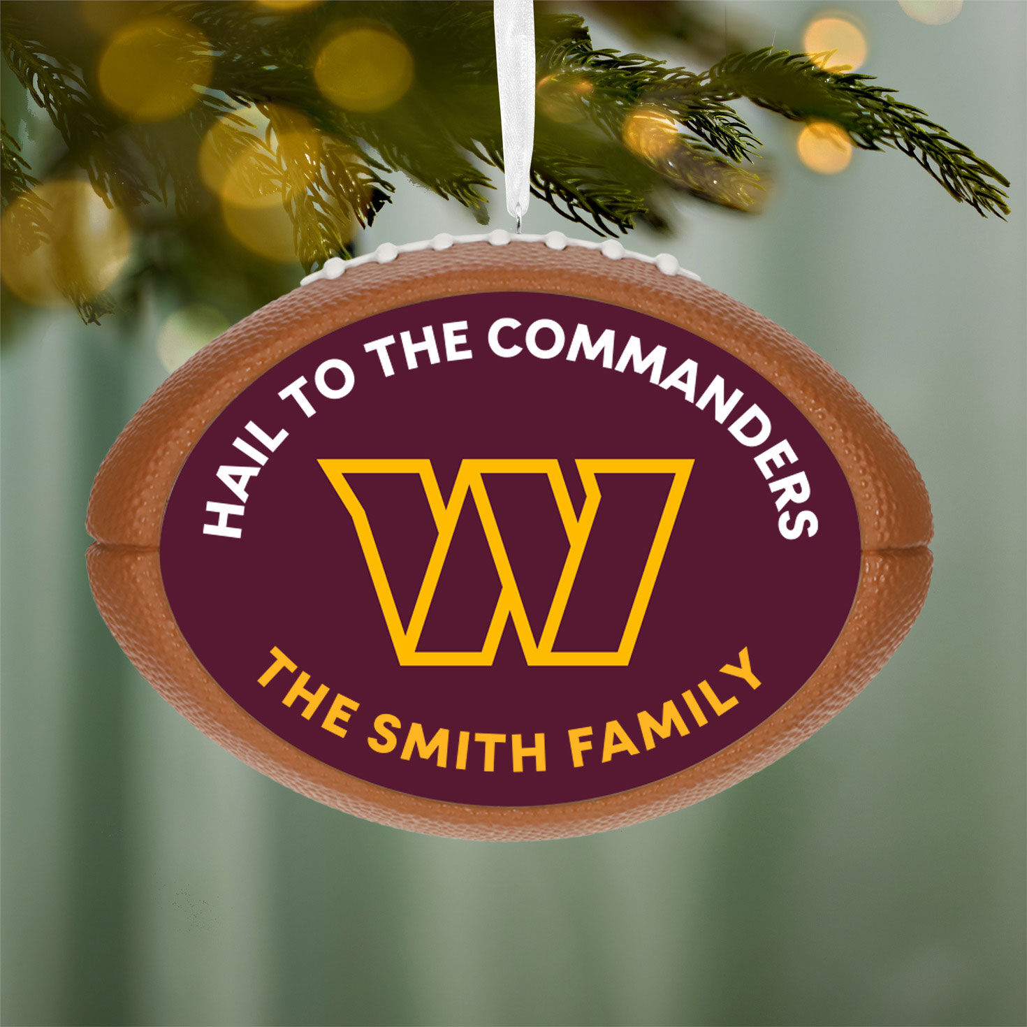 Commanders Football Personalized Text Ornament hanging on tree image number 2