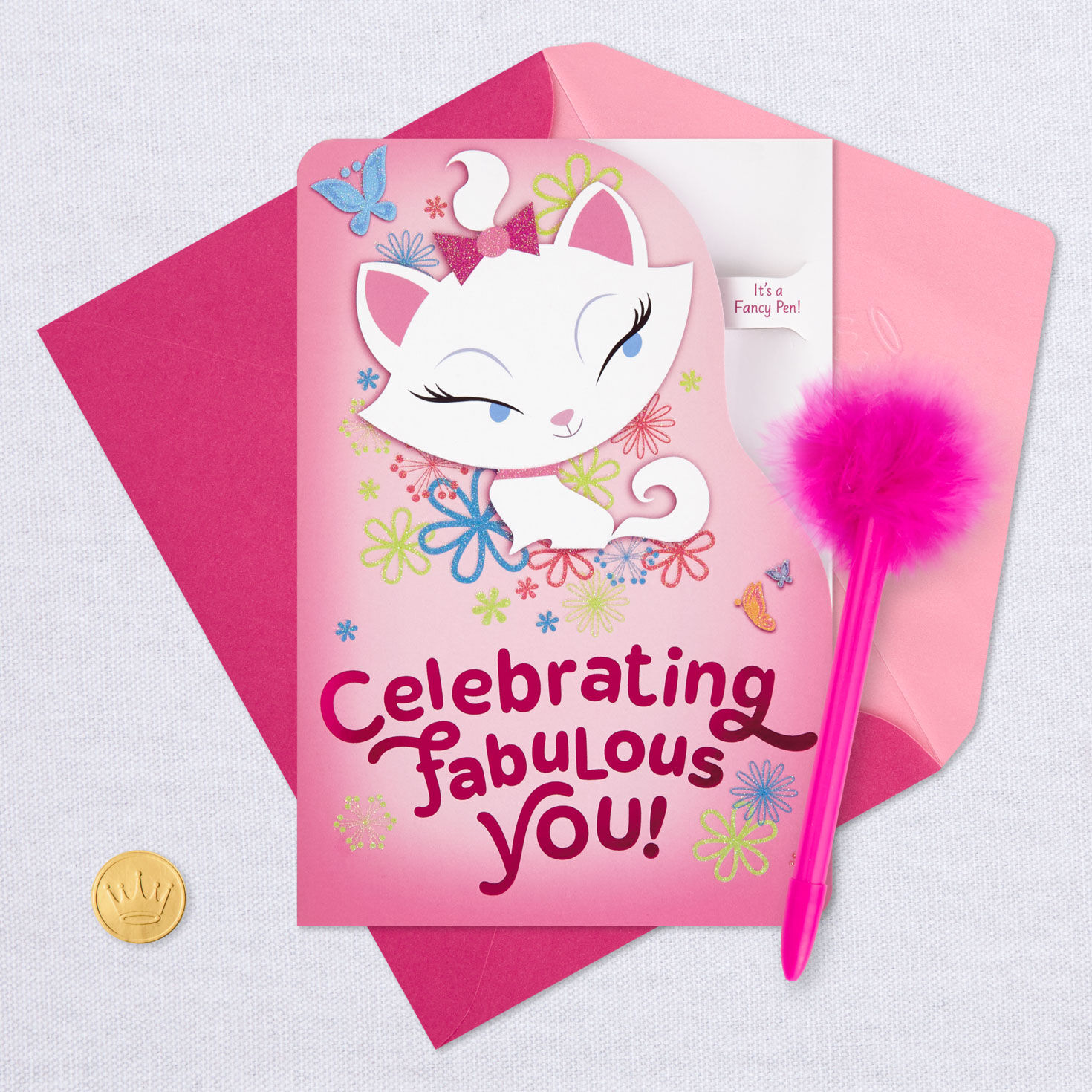 Disney The Aristocats Marie Purr-fectly Sweet Birthday Card with Feather-Topped Pen for only USD 7.59 | Hallmark