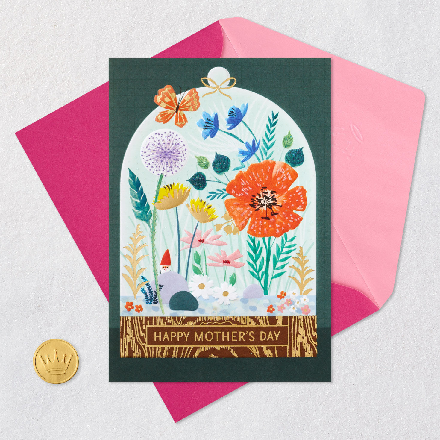 Flowers and Butterfly Cloche Mother's Day Card Card Front with Envelope and Gold Seal image number 5