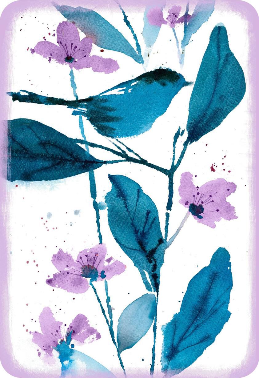 Blue Bird and Purple Flowers Blank Card