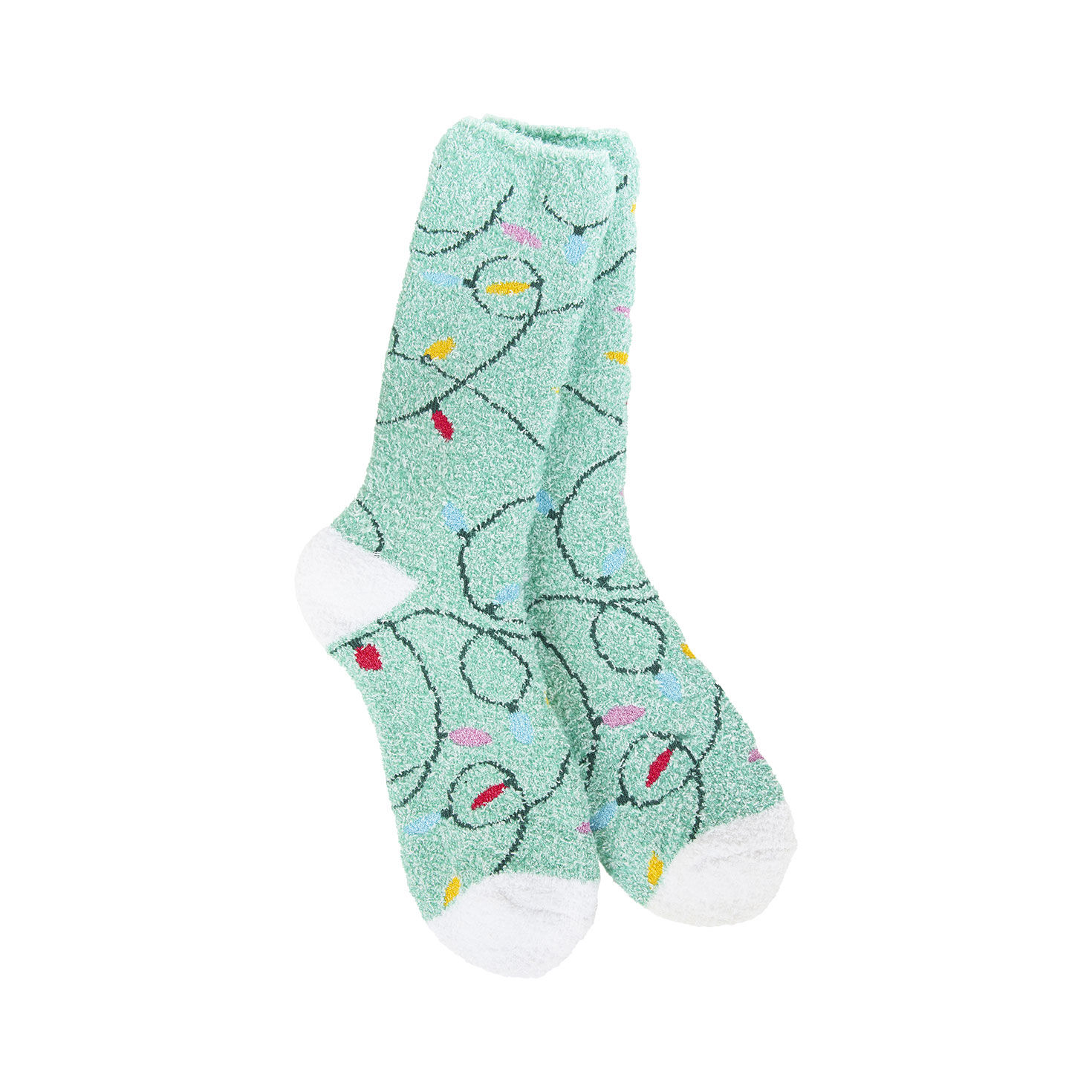 Crescent Sock Company Holiday Lights on Mint Green Cozy Crew Socks