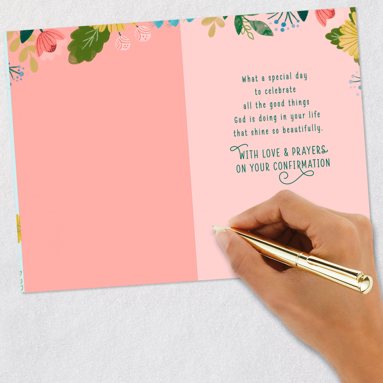 Flowers on Blue Granddaughter Confirmation Card signing card image number 6