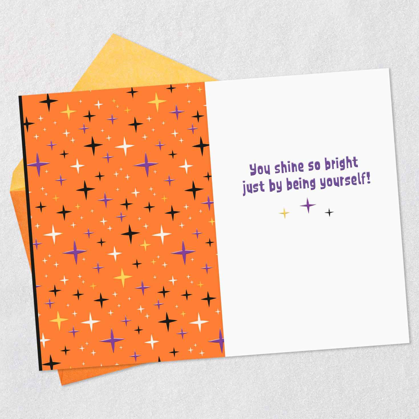 Purple and Orange Stars Halloween Card for Granddaughter Open card with envelope image number 3