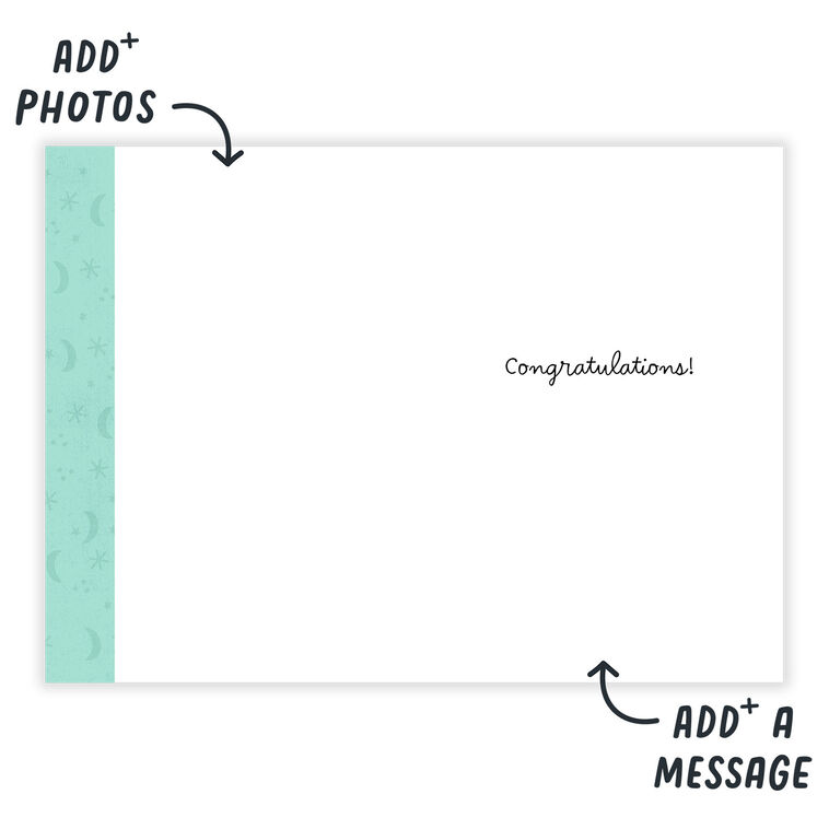 Personalized Moon and Stars on Teal New Baby Card  image number 3