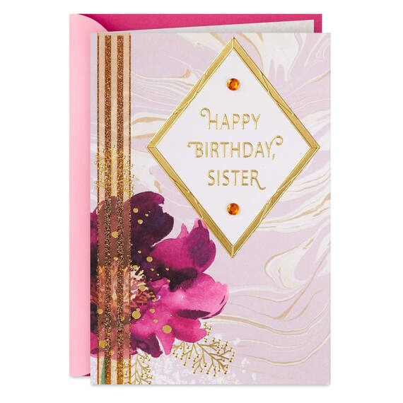 Pink Flower Wish From the Heart Birthday Card for Sister
