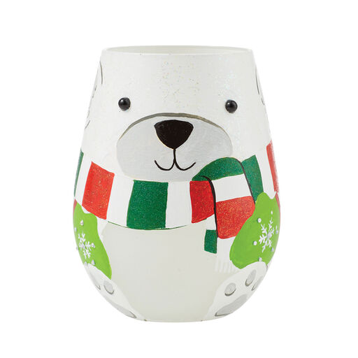Lolita All Warm and Snuggly Polar Bear Handpainted Stemless Wine Glass, 20 oz., 