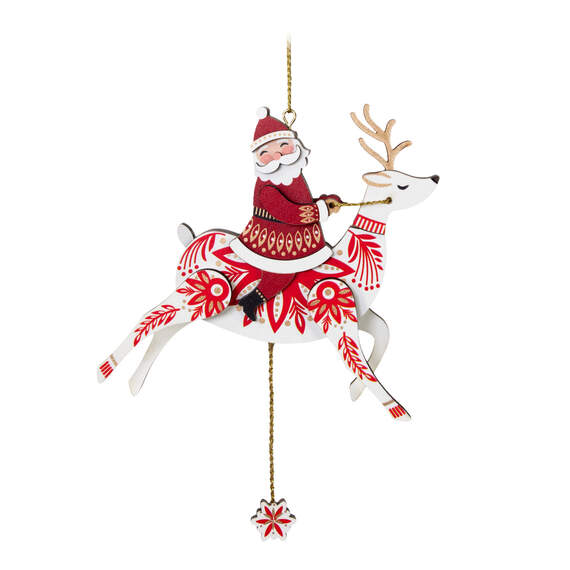 Pull-String Reindeer With Santa Wood Ornament, , large image number 1