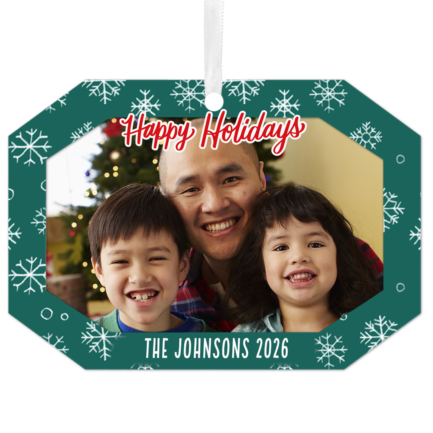 Green Snowflake Metal Personalized Ornament, Custom Photo and Text