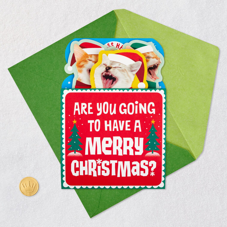 Caroling Cats Funny Musical Pop-Up Christmas Card Card Front with Envelope and Gold Seal image number 6