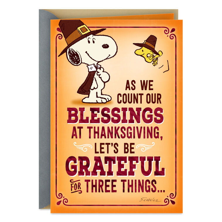 Peanuts® Snoopy and Woodstock Counting Our Blessings Funny Thanksgiving Card
