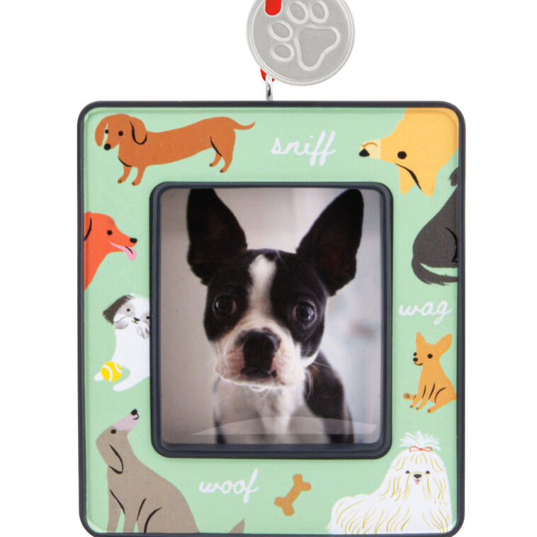 Dogs on Green Photo Frame Christmas Ornament closeup view image number 5