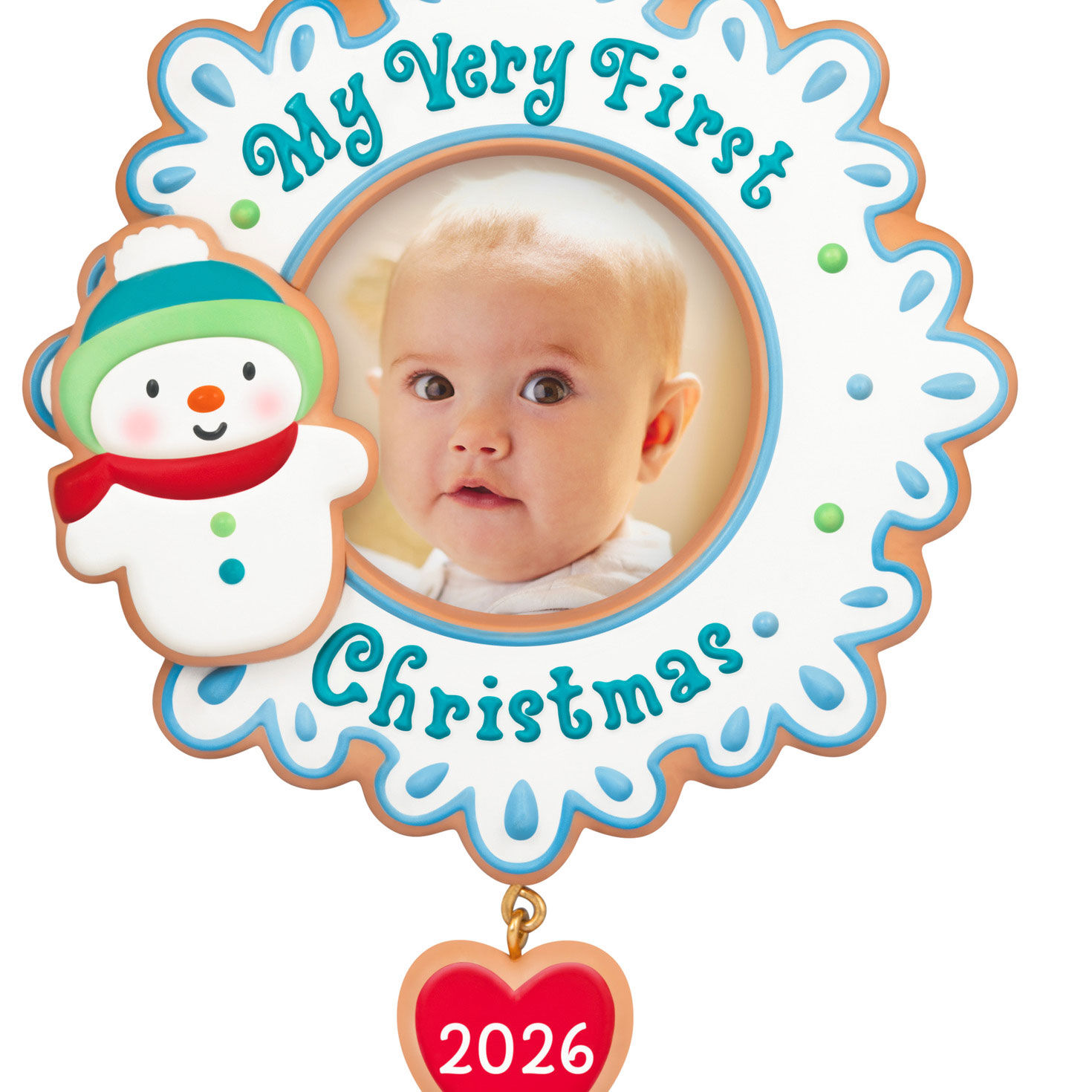 Snowflake Snowman Cookie Personalized Photo Ornament upclose view image number 5