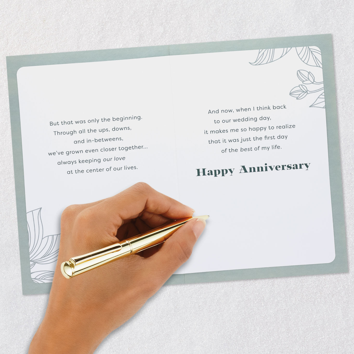 Green Leaves Anniversary Card for Husband signing card image number 7