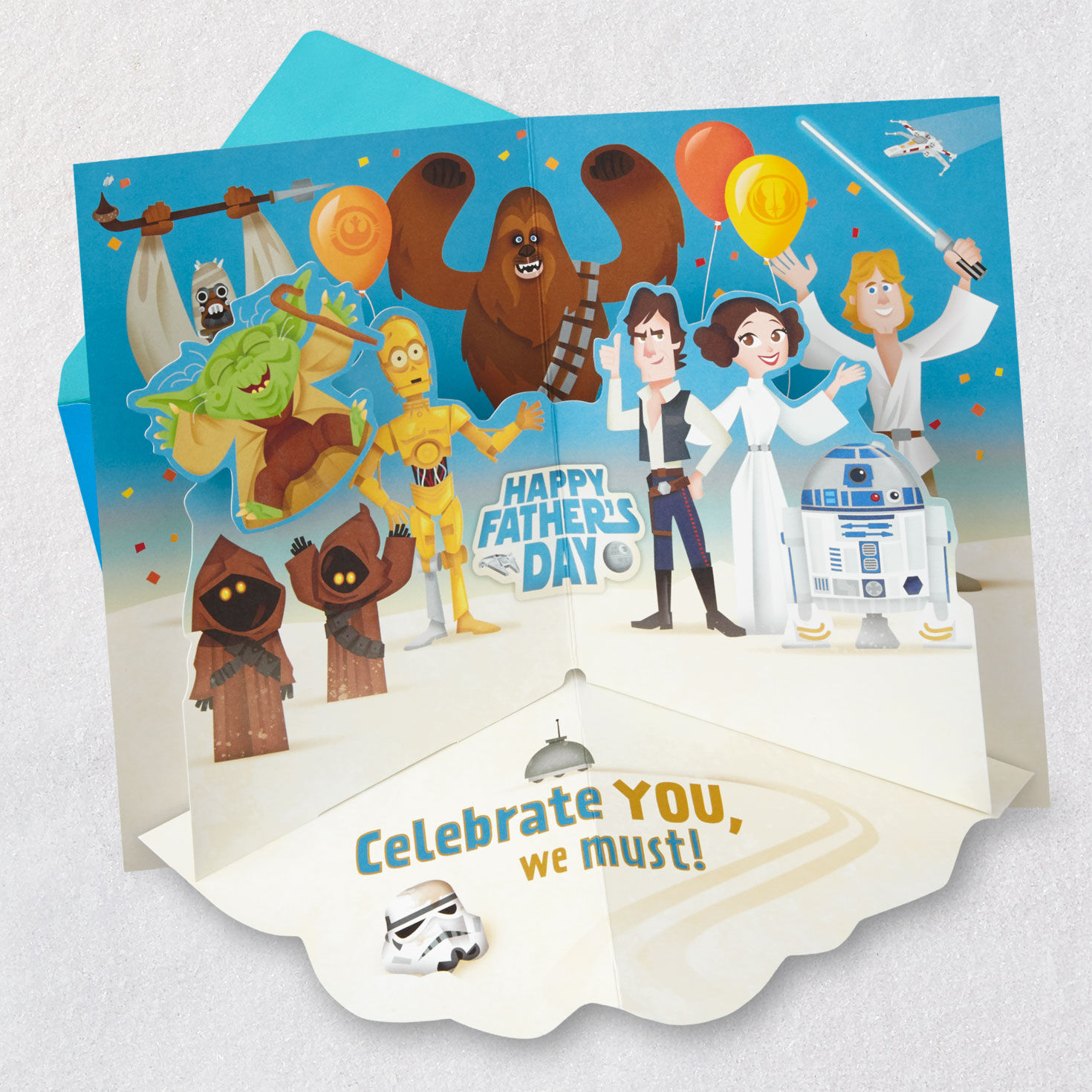 Star Wars Heroes and Droids Pop-Up Fathers Day Card Open card with envelope image number 2