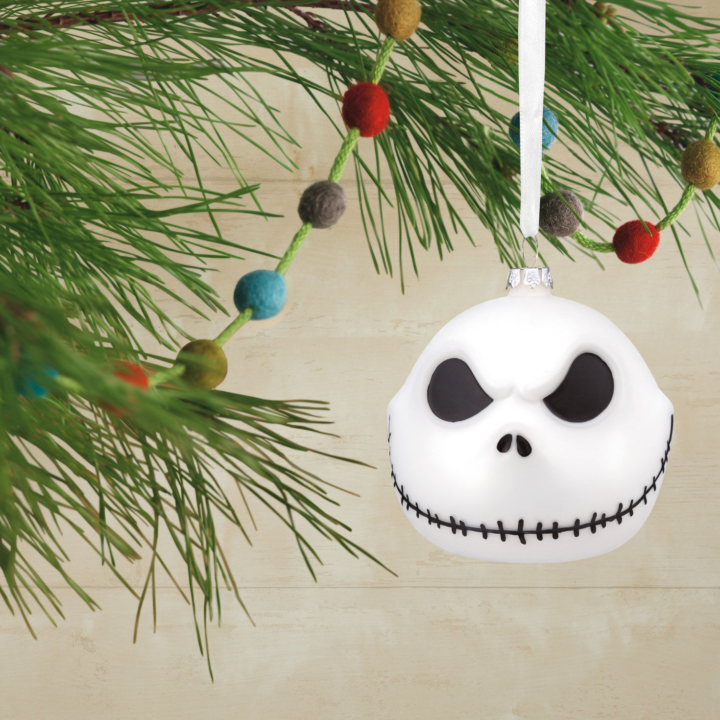 Jack Skellington Glass Christmas Ornament hanging on tree image number 2