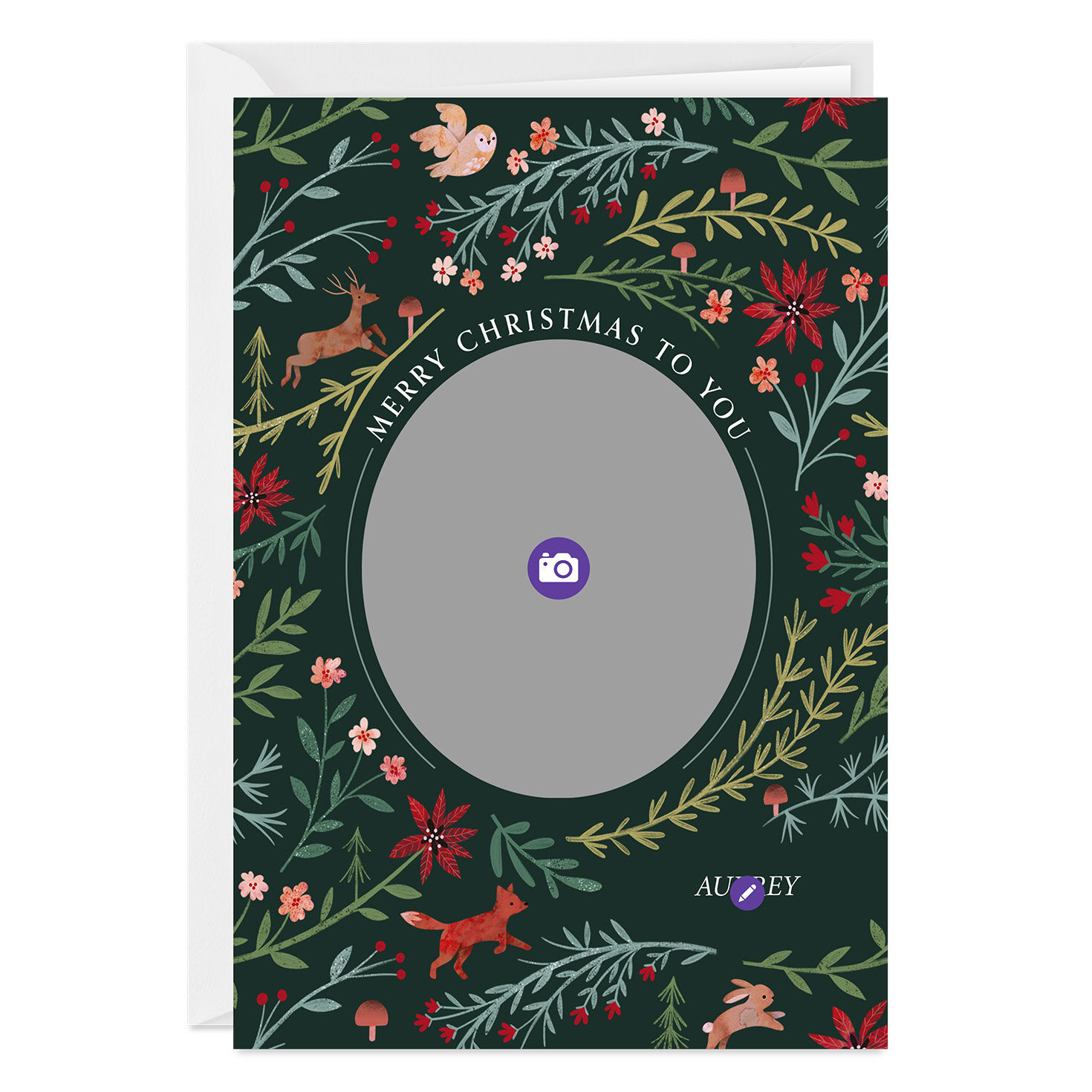 Colorful Woodland on Green Custom Christmas Card, , large image number 3