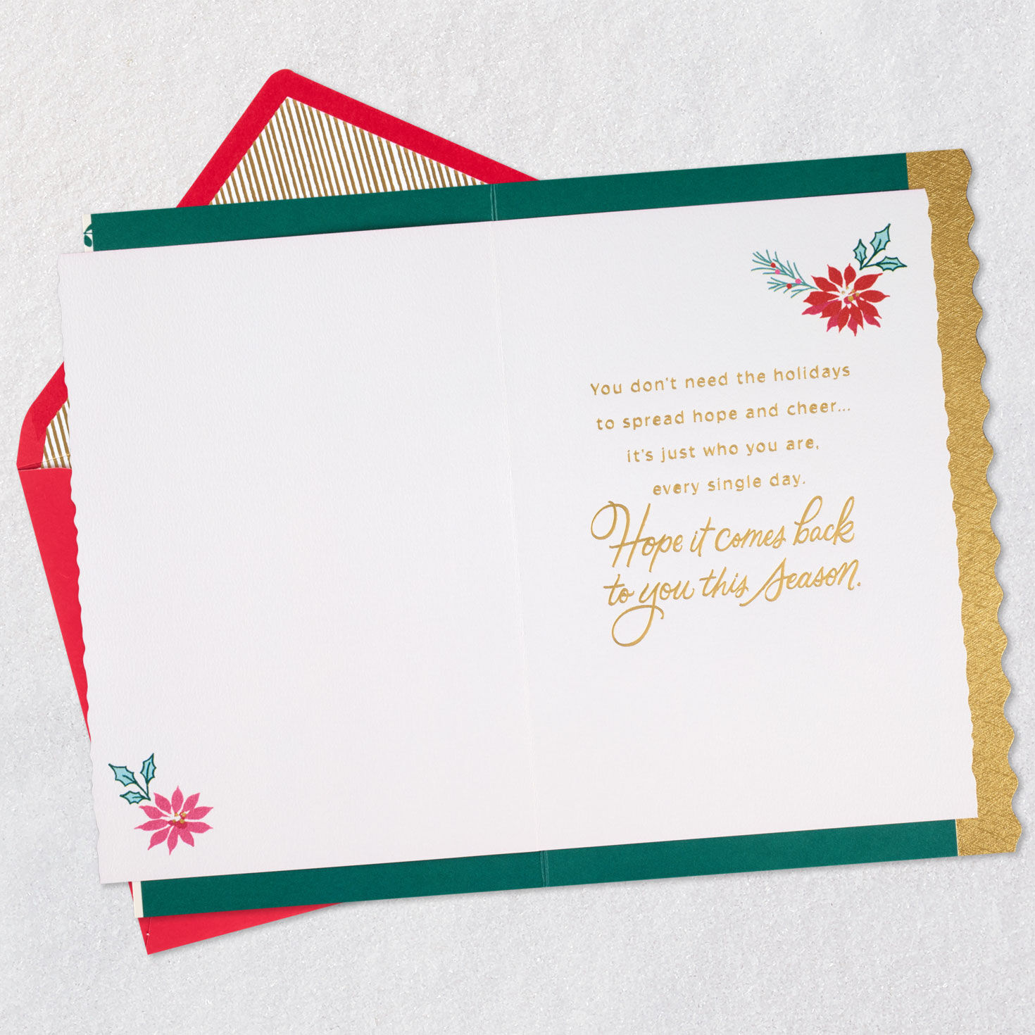 Pink and Red Poinsettias Christmas Card Open card with envelope image number 3