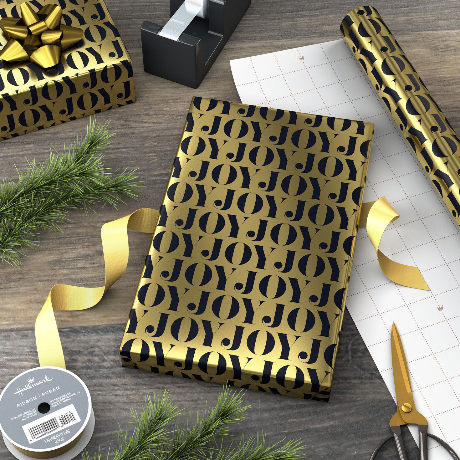 Joy on Gold Metallic Holiday Wrapping Paper Roll, 22.5 sq. ft. for only USD 4.99 | Hallmark