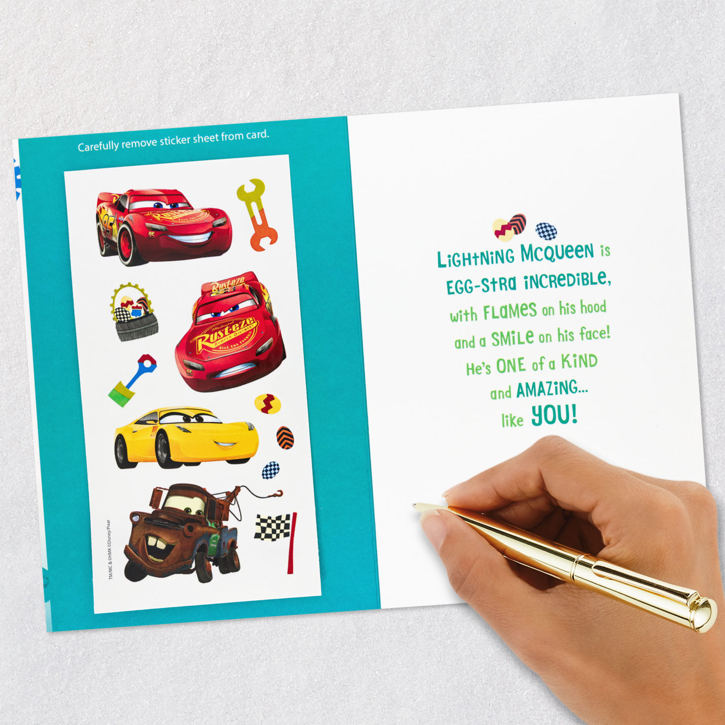 Red Race Car with Green Lettering Easter Card for Grandson Signing card image number 7