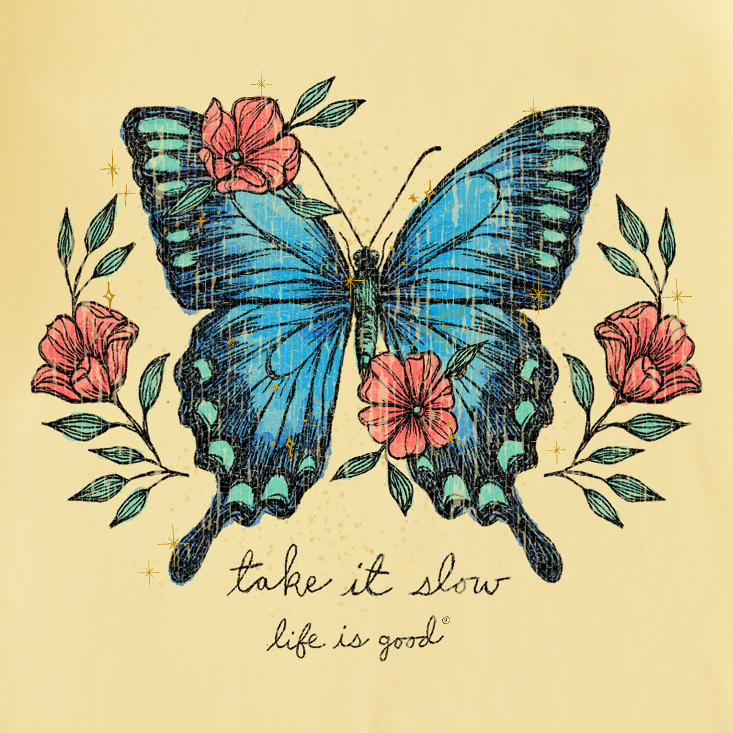 Life Is Good Women's Butterfly Yellow V-Neck T-Shirt, , large image number 2