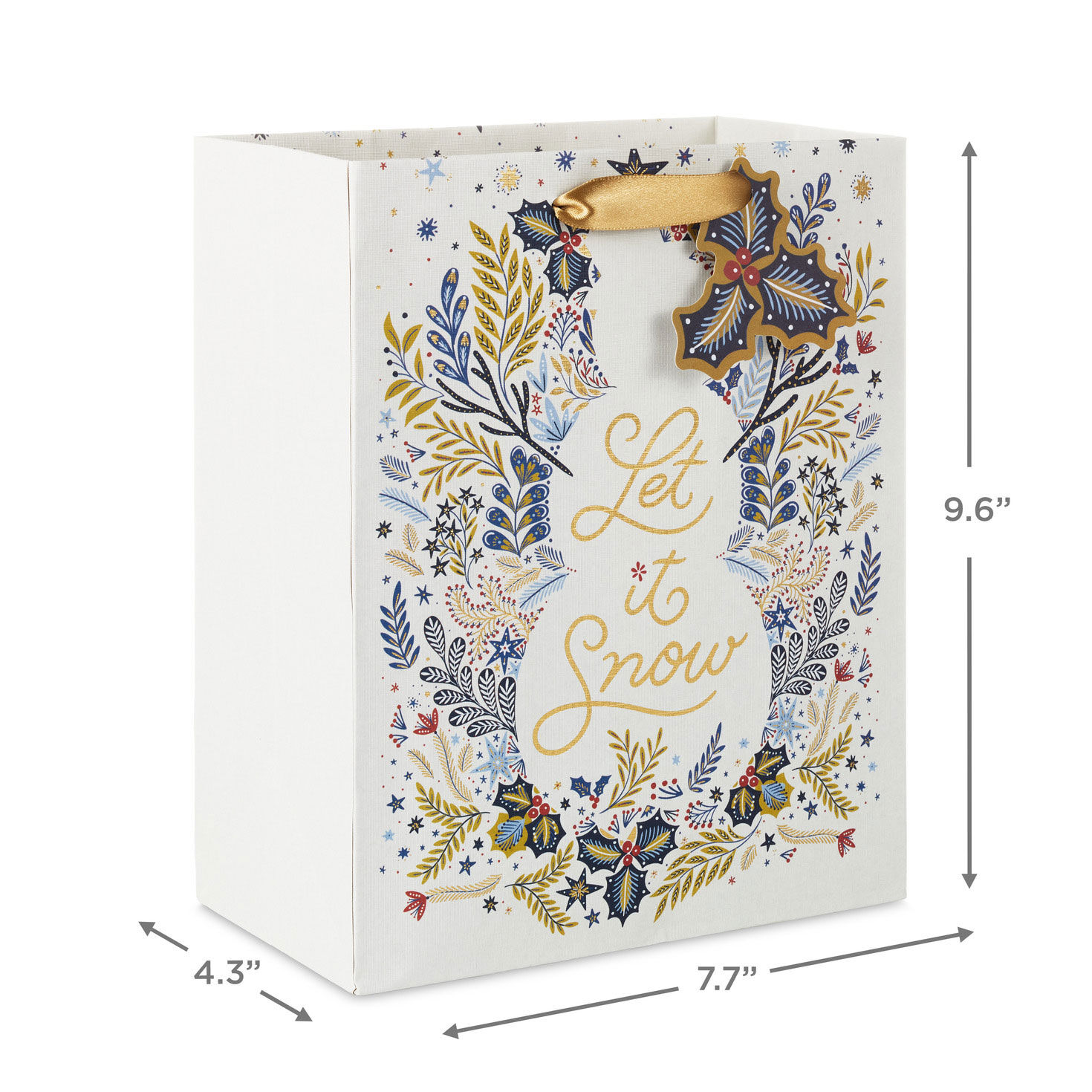 Snowman Silhouette on Holiday Toile Medium Gift Bag measurement image number 3