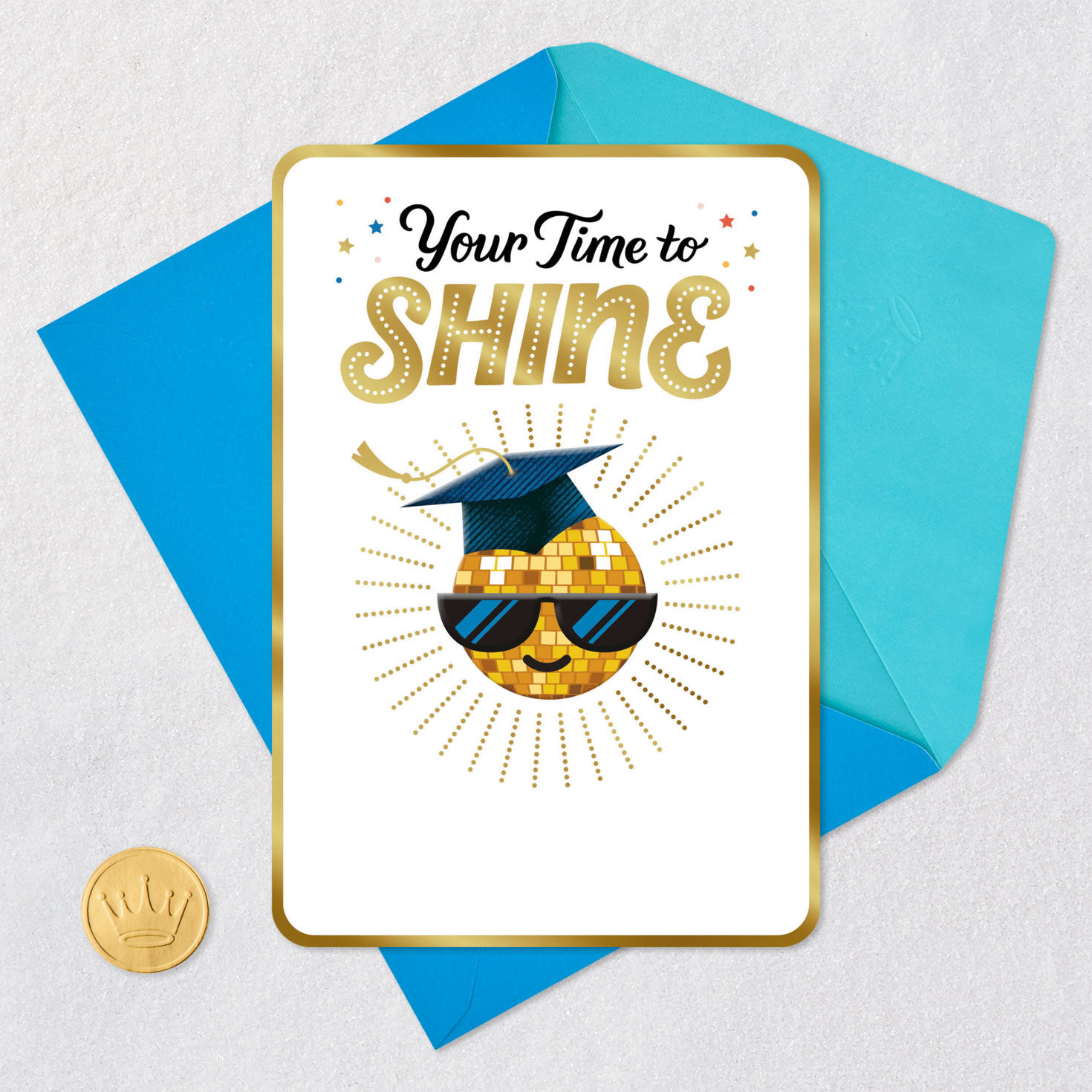 Disco Ball in Sunglasses and Cap Graduation Card Card Front with Envelope and Gold Seal image number 5