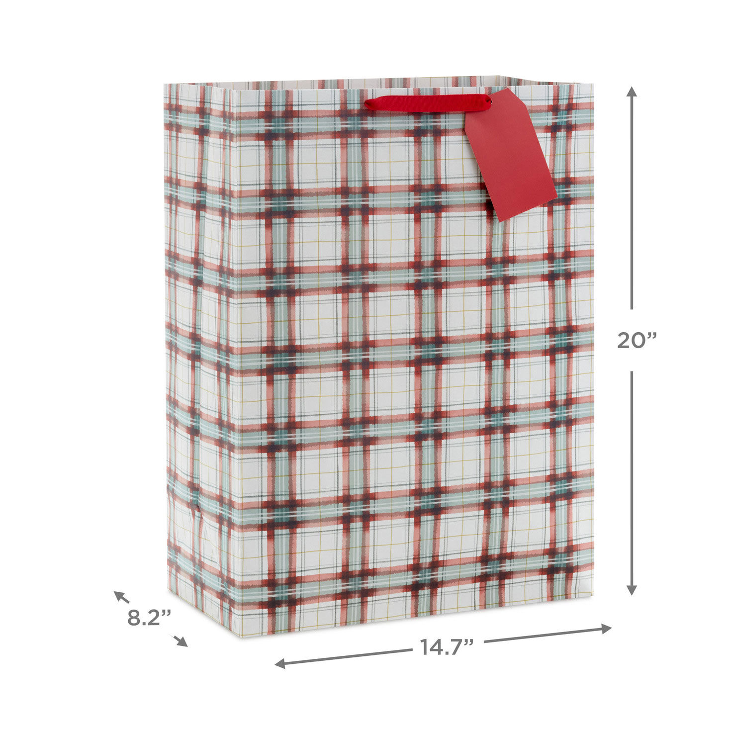 Farmhouse Plaid on White Jumbo Christmas Gift Bag measurement image number 3