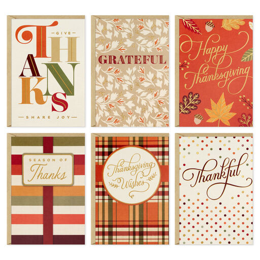 Stylish Lettering Assorted Boxed Thanksgiving Notes, Pack of 72, 