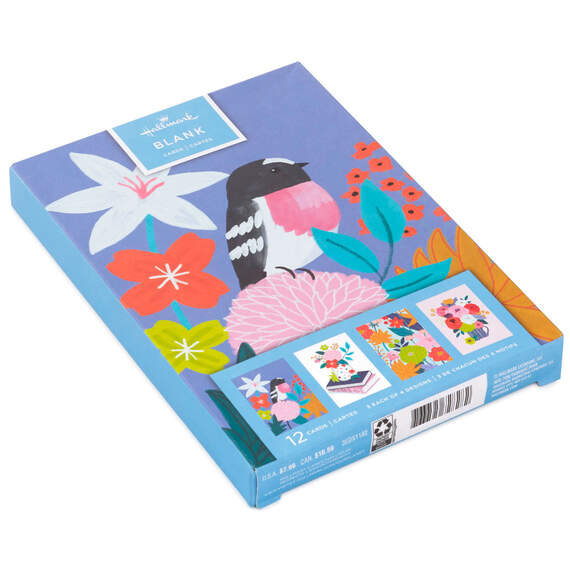 Assorted Folk-Art Floral Blank Cards, Pack of 12