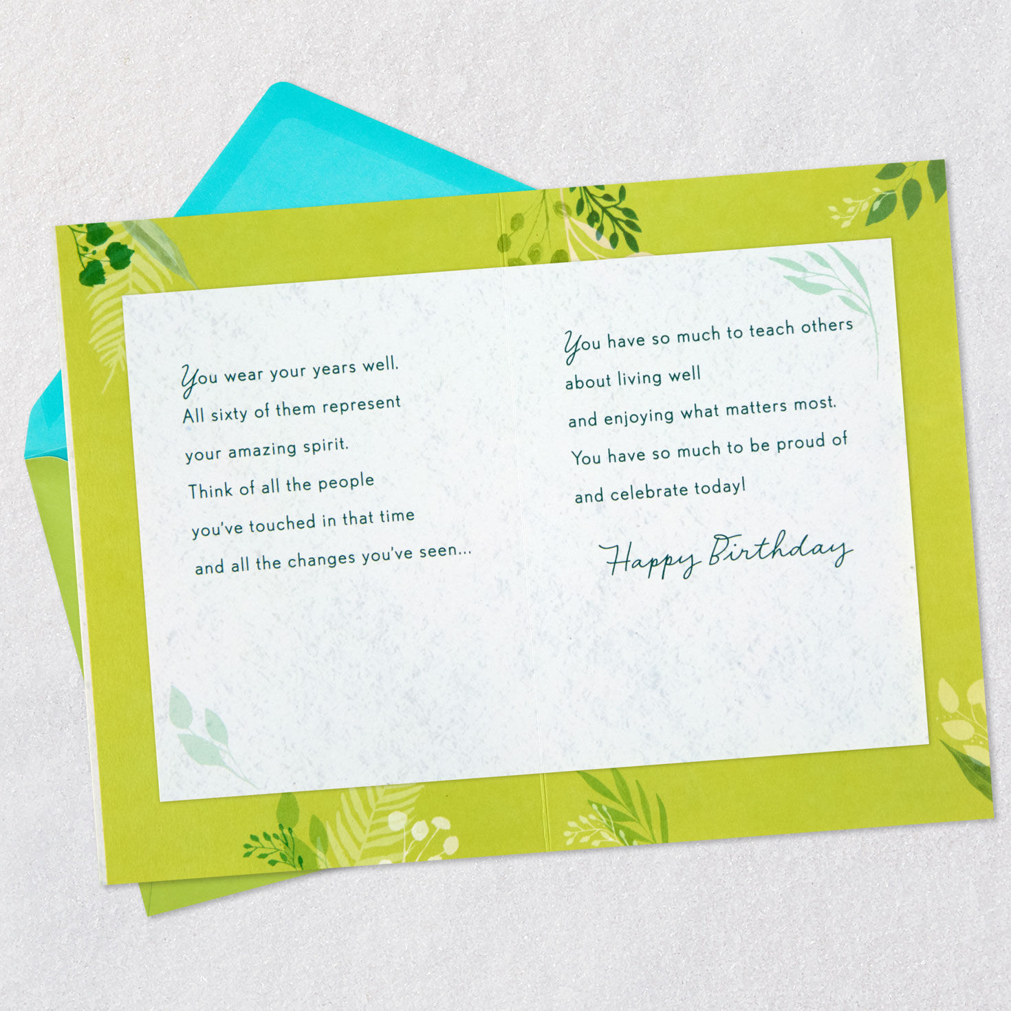 Botanical Leaves 60th Birthday Card Open card with envelope image number 4