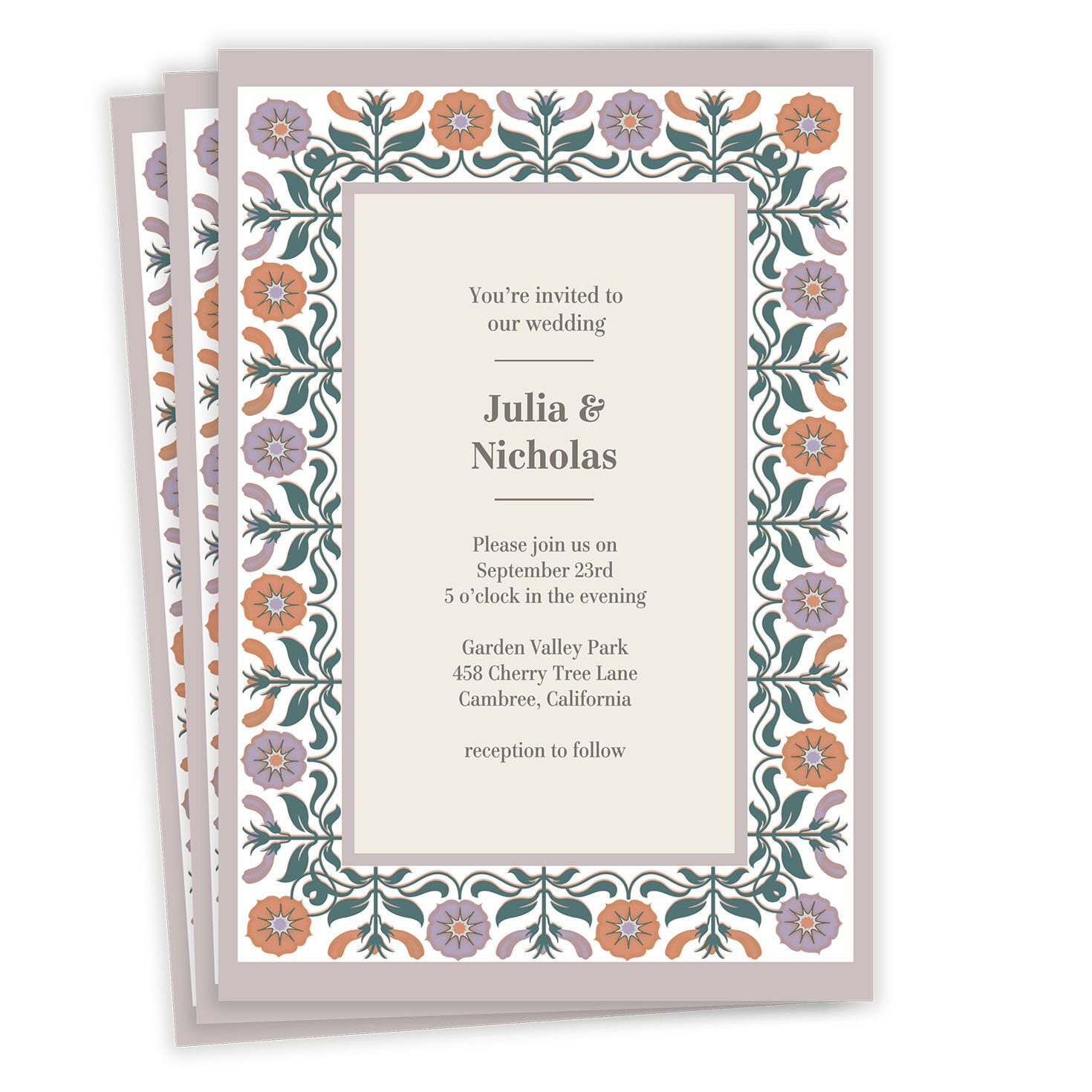 Arts and Crafts Floral Flat Wedding Invitation