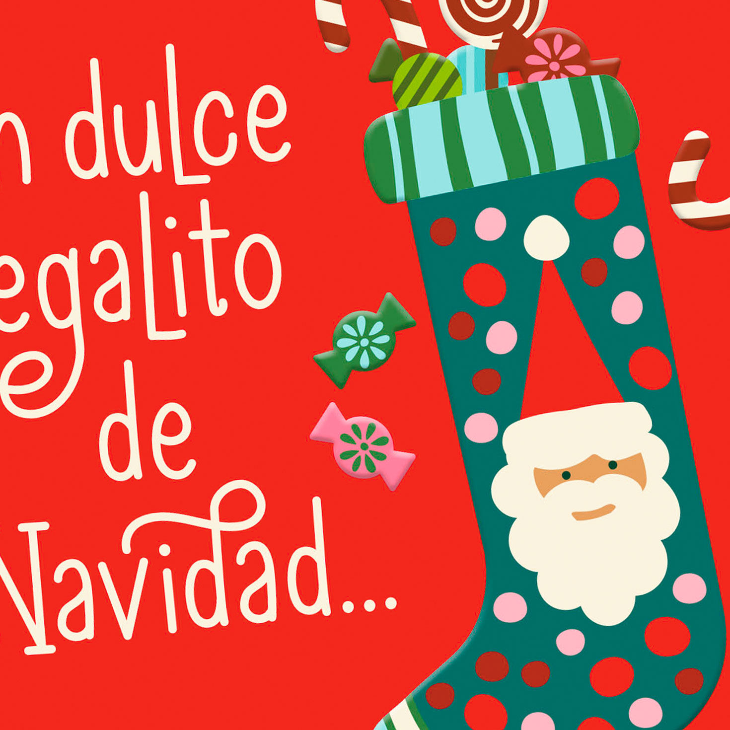 Stockings and Candy Money Holder Christmas Card in Spanish Card Front Detail image number 4