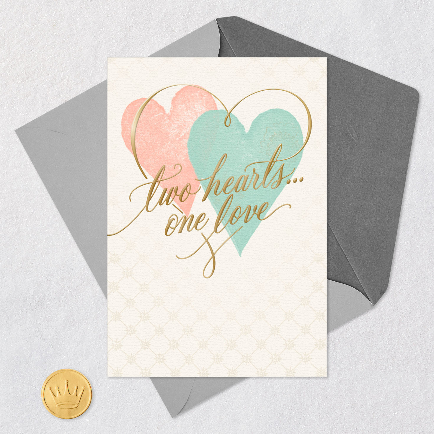 Pink, Blue and Gold Hearts Religious Wedding Card Card Front with Envelope and Gold Seal image number 5