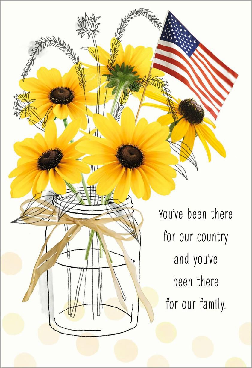 Sunflowers in Jar With Flag Veterans Day Card