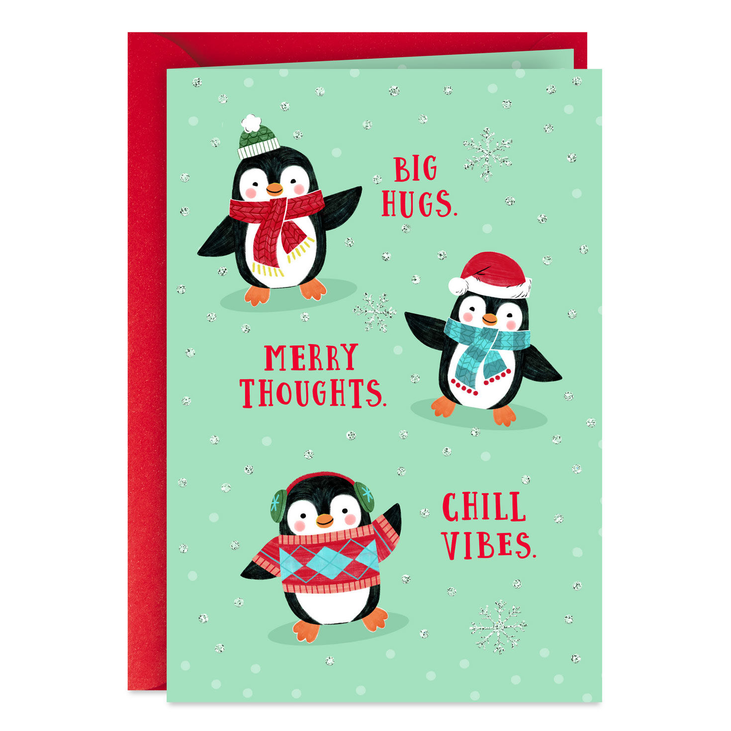 Big Hugs and Merry Thoughts Penguins Christmas Card